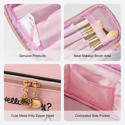 Makeup Bag Large Waterproof Cosmetic Bags with Divider and Brush Holder,Cute Printed Makeup Organizer for Women Traveling,Portable Toiletry Bag for Girls