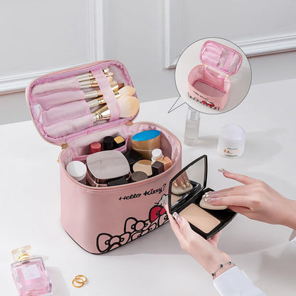 Makeup Bag Large Waterproof Cosmetic Bags with Divider and Brush Holder,Cute Printed Makeup Organizer for Women Traveling,Portable Toiletry Bag for Girls