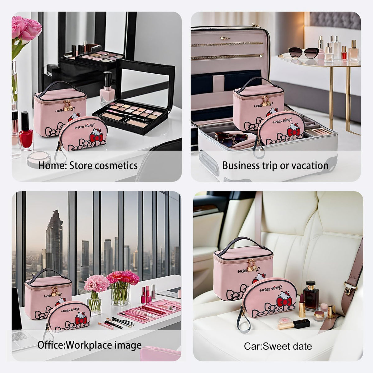 Makeup Bag Large Waterproof Cosmetic Bags with Divider and Brush Holder,Cute Printed Makeup Organizer for Women Traveling,Portable Toiletry Bag for Girls