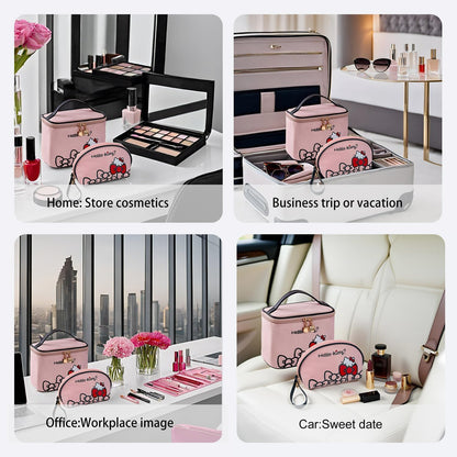 Makeup Bag Large Waterproof Cosmetic Bags with Divider and Brush Holder,Cute Printed Makeup Organizer for Women Traveling,Portable Toiletry Bag for Girls