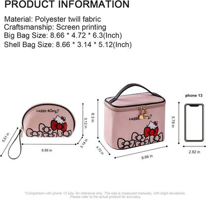 Makeup Bag Large Waterproof Cosmetic Bags with Divider and Brush Holder,Cute Printed Makeup Organizer for Women Traveling,Portable Toiletry Bag for Girls