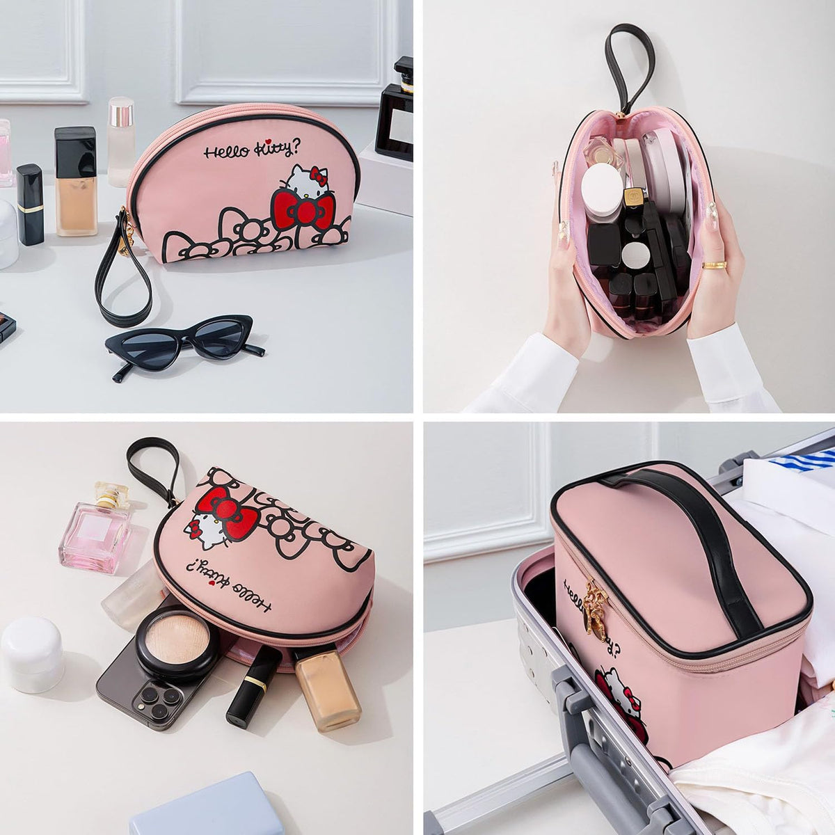 Makeup Bag Large Waterproof Cosmetic Bags with Divider and Brush Holder,Cute Printed Makeup Organizer for Women Traveling,Portable Toiletry Bag for Girls