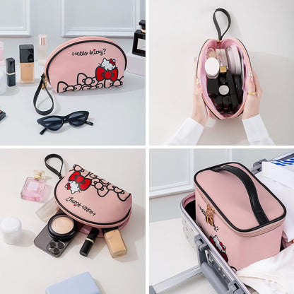 Makeup Bag Large Waterproof Cosmetic Bags with Divider and Brush Holder,Cute Printed Makeup Organizer for Women Traveling,Portable Toiletry Bag for Girls
