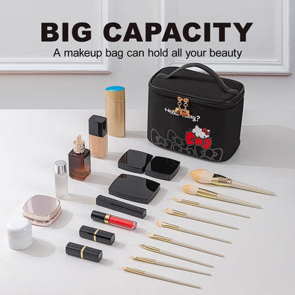 Makeup Bag Large Waterproof Cosmetic Bags with Divider and Brush Holder,Cute Printed Makeup Organizer for Women Traveling,Portable Toiletry Bag for Girls