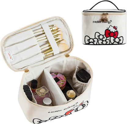 Makeup Bag Large Waterproof Cosmetic Bags with Divider and Brush Holder,Cute Printed Makeup Organizer for Women Traveling,Portable Toiletry Bag for Girls