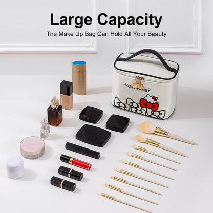 Makeup Bag Large Waterproof Cosmetic Bags with Divider and Brush Holder,Cute Printed Makeup Organizer for Women Traveling,Portable Toiletry Bag for Girls