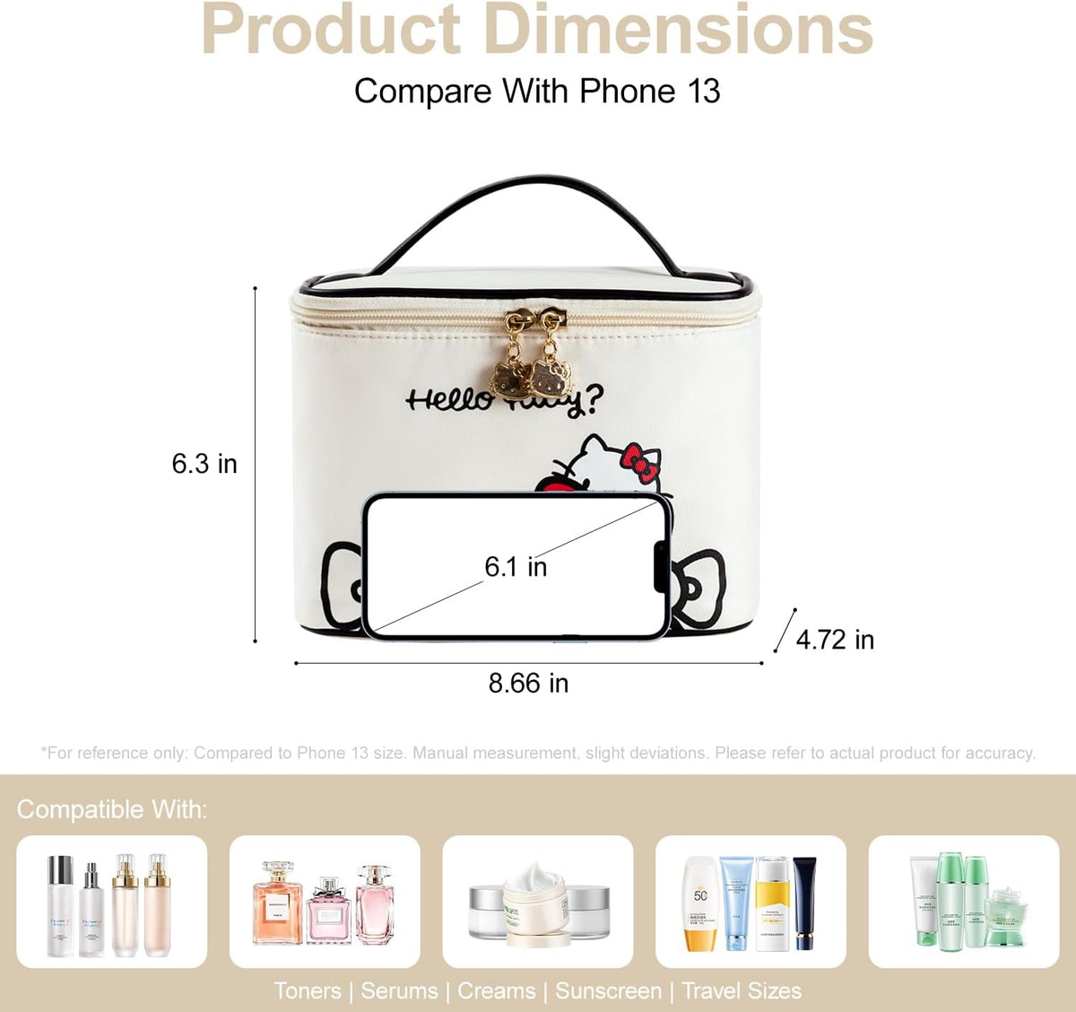 Makeup Bag Large Waterproof Cosmetic Bags with Divider and Brush Holder,Cute Printed Makeup Organizer for Women Traveling,Portable Toiletry Bag for Girls