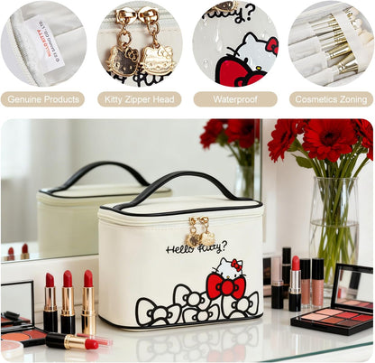 Makeup Bag Large Waterproof Cosmetic Bags with Divider and Brush Holder,Cute Printed Makeup Organizer for Women Traveling,Portable Toiletry Bag for Girls