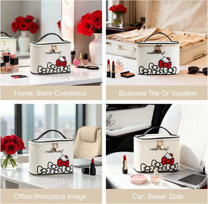 Makeup Bag Large Waterproof Cosmetic Bags with Divider and Brush Holder,Cute Printed Makeup Organizer for Women Traveling,Portable Toiletry Bag for Girls