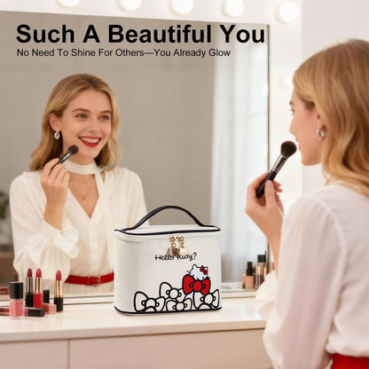 Makeup Bag Large Waterproof Cosmetic Bags with Divider and Brush Holder,Cute Printed Makeup Organizer for Women Traveling,Portable Toiletry Bag for Girls