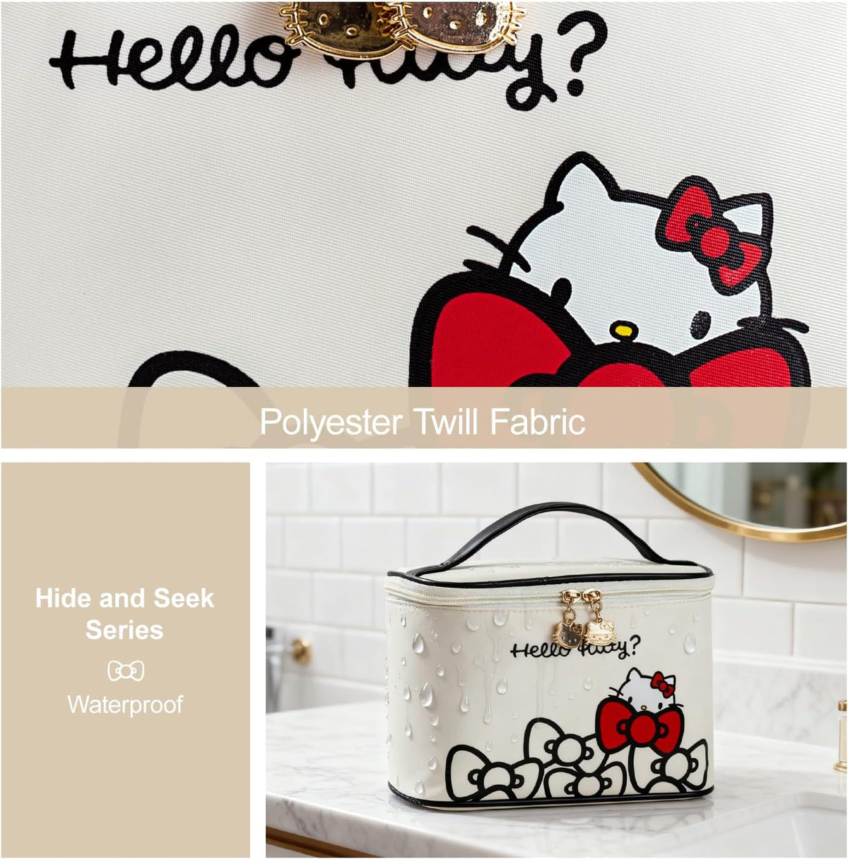 Makeup Bag Large Waterproof Cosmetic Bags with Divider and Brush Holder,Cute Printed Makeup Organizer for Women Traveling,Portable Toiletry Bag for Girls