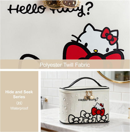 Makeup Bag Large Waterproof Cosmetic Bags with Divider and Brush Holder,Cute Printed Makeup Organizer for Women Traveling,Portable Toiletry Bag for Girls