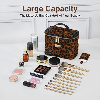 Makeup Bag Large Waterproof Cosmetic Bags with Divider and Brush Holder,Cute Printed Makeup Organizer for Women Traveling,Portable Toiletry Bag for Girls