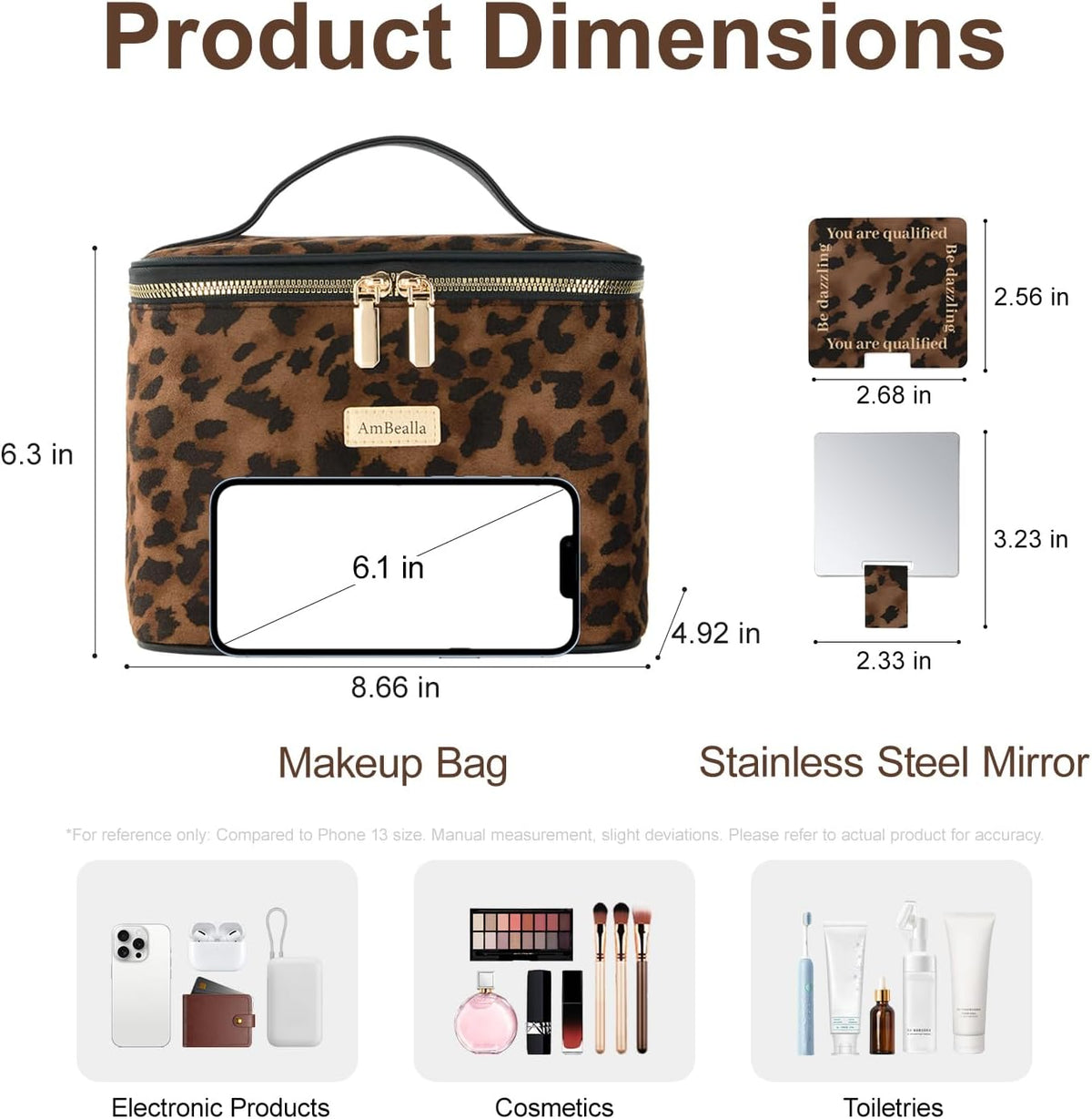 Makeup Bag Large Waterproof Cosmetic Bags with Divider and Brush Holder,Cute Printed Makeup Organizer for Women Traveling,Portable Toiletry Bag for Girls