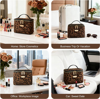Makeup Bag Large Waterproof Cosmetic Bags with Divider and Brush Holder,Cute Printed Makeup Organizer for Women Traveling,Portable Toiletry Bag for Girls