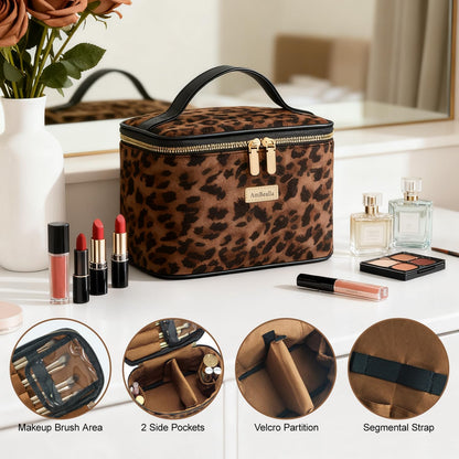 Makeup Bag Large Waterproof Cosmetic Bags with Divider and Brush Holder,Cute Printed Makeup Organizer for Women Traveling,Portable Toiletry Bag for Girls