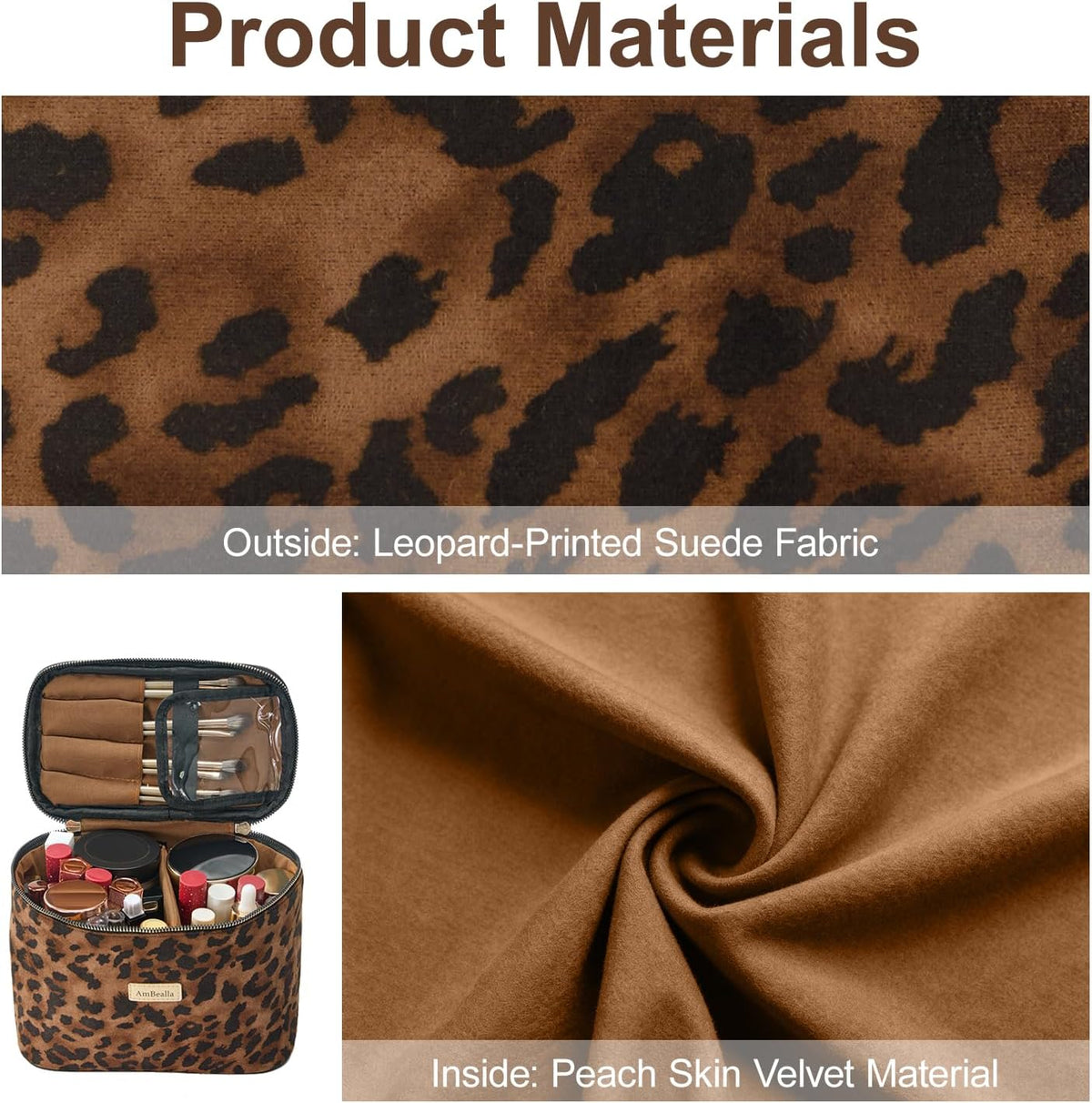Makeup Bag Large Waterproof Cosmetic Bags with Divider and Brush Holder,Cute Printed Makeup Organizer for Women Traveling,Portable Toiletry Bag for Girls