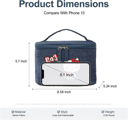 Makeup Bag Large Waterproof Cosmetic Bags with Divider and Brush Holder,Cute Printed Makeup Organizer for Women Traveling,Portable Toiletry Bag for Girls