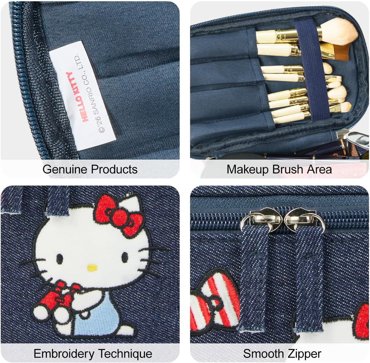 Makeup Bag Large Waterproof Cosmetic Bags with Divider and Brush Holder,Cute Printed Makeup Organizer for Women Traveling,Portable Toiletry Bag for Girls