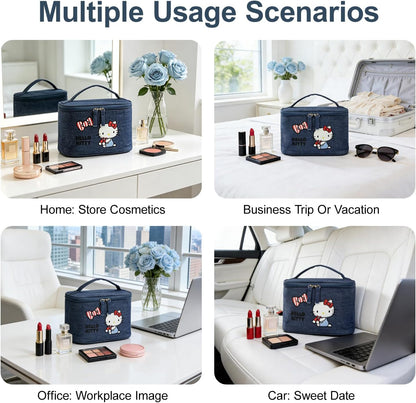 Makeup Bag Large Waterproof Cosmetic Bags with Divider and Brush Holder,Cute Printed Makeup Organizer for Women Traveling,Portable Toiletry Bag for Girls