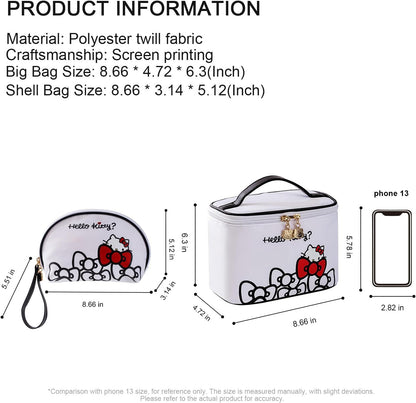 Makeup Bag Large Waterproof Cosmetic Bags with Divider and Brush Holder,Cute Printed Makeup Organizer for Women Traveling,Portable Toiletry Bag for Girls