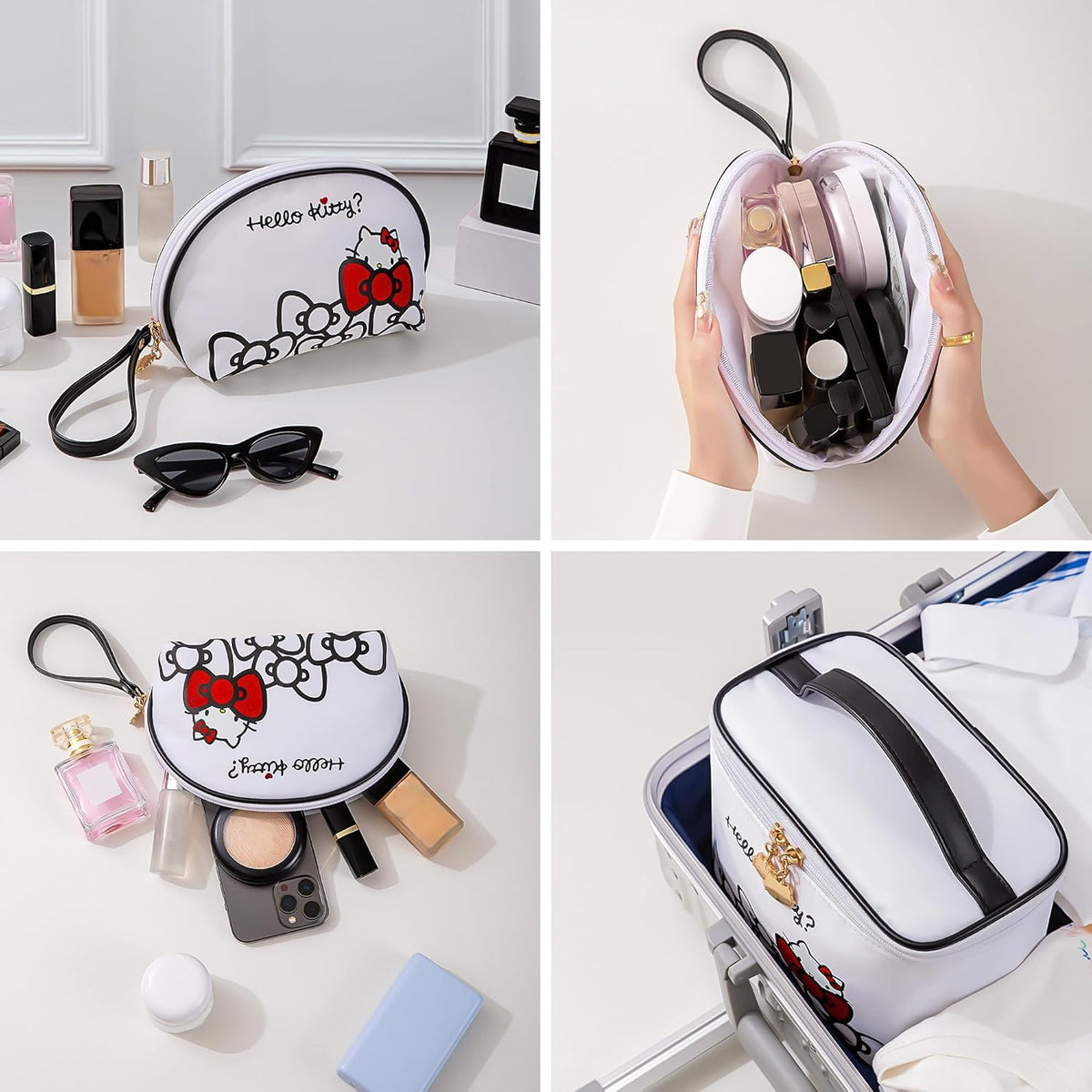 Makeup Bag Large Waterproof Cosmetic Bags with Divider and Brush Holder,Cute Printed Makeup Organizer for Women Traveling,Portable Toiletry Bag for Girls