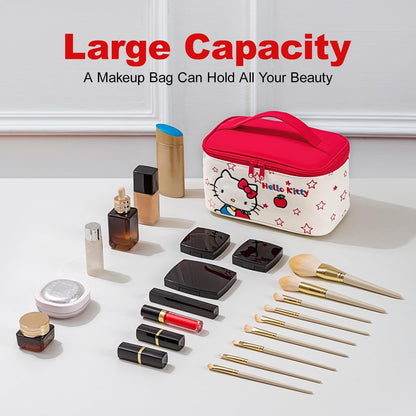 Makeup Bag Large Waterproof Cosmetic Bags with Divider and Brush Holder,Cute Printed Makeup Organizer for Women Traveling,Portable Toiletry Bag for Girls