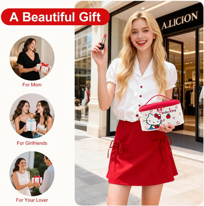 Makeup Bag Large Waterproof Cosmetic Bags with Divider and Brush Holder,Cute Printed Makeup Organizer for Women Traveling,Portable Toiletry Bag for Girls