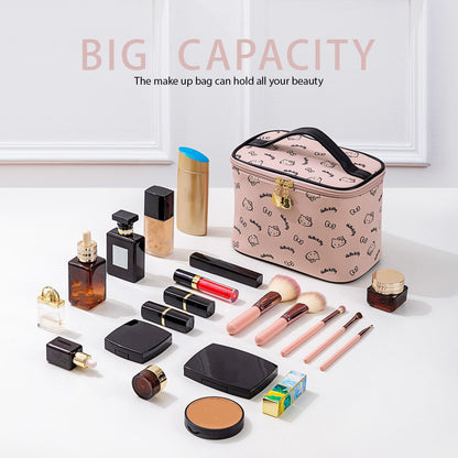 Makeup Bag Large Waterproof Cosmetic Bags with Divider and Brush Holder,Cute Printed Makeup Organizer for Women Traveling,Portable Toiletry Bag for Girls