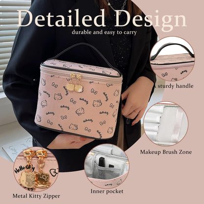 Makeup Bag Large Waterproof Cosmetic Bags with Divider and Brush Holder,Cute Printed Makeup Organizer for Women Traveling,Portable Toiletry Bag for Girls