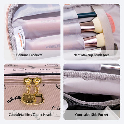 Makeup Bag Large Waterproof Cosmetic Bags with Divider and Brush Holder,Cute Printed Makeup Organizer for Women Traveling,Portable Toiletry Bag for Girls