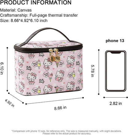 Makeup Bag Large Waterproof Cosmetic Bags with Divider and Brush Holder,Cute Printed Makeup Organizer for Women Traveling,Portable Toiletry Bag for Girls