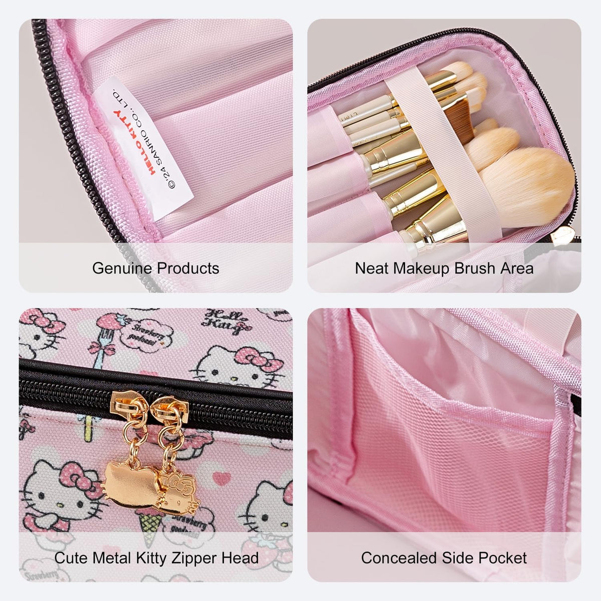 Makeup Bag Large Waterproof Cosmetic Bags with Divider and Brush Holder,Cute Printed Makeup Organizer for Women Traveling,Portable Toiletry Bag for Girls