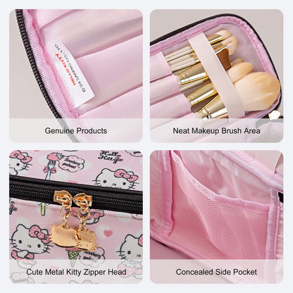 Makeup Bag Large Waterproof Cosmetic Bags with Divider and Brush Holder,Cute Printed Makeup Organizer for Women Traveling,Portable Toiletry Bag for Girls