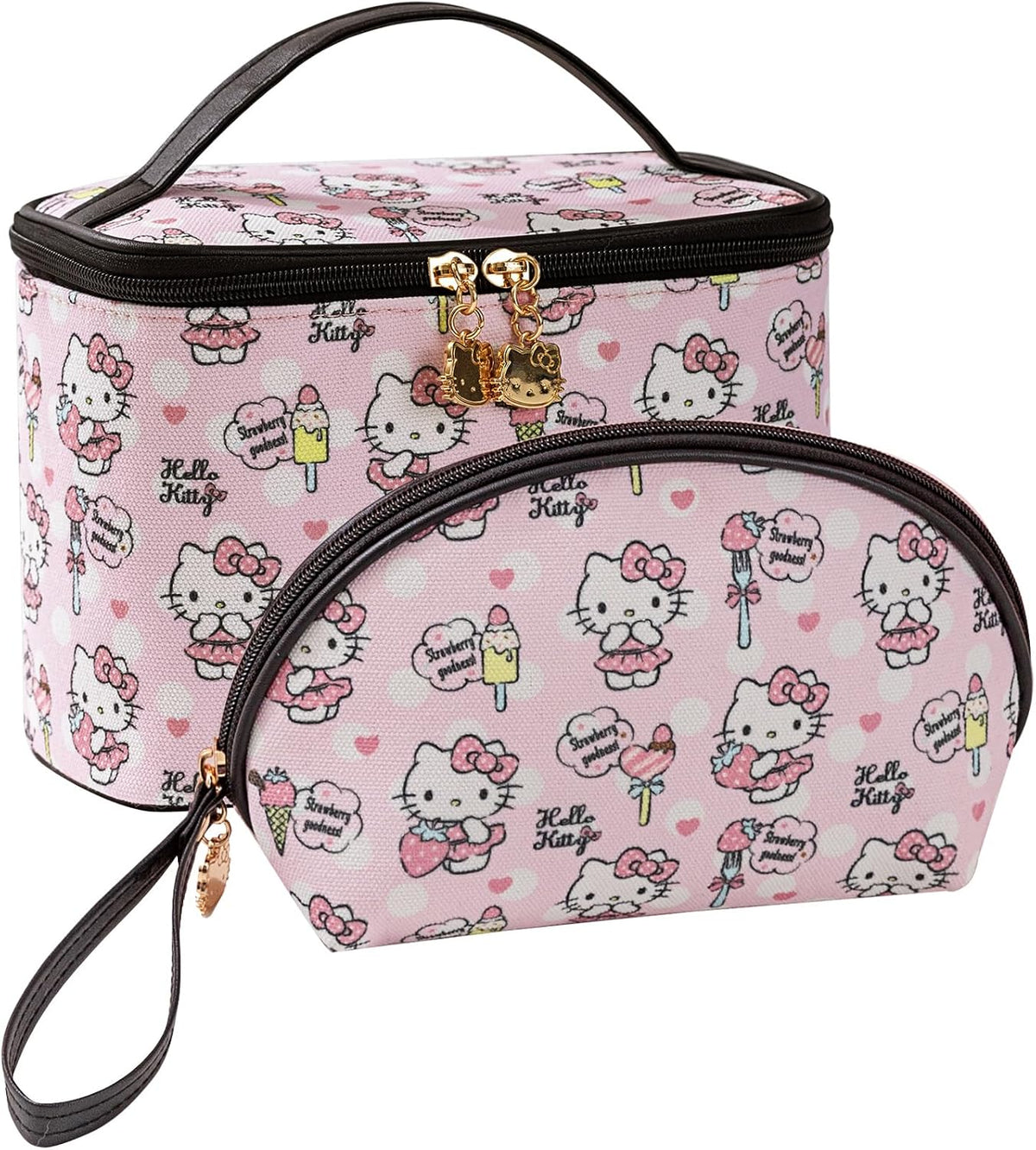 Makeup Bag Large Waterproof Cosmetic Bags with Divider and Brush Holder,Cute Printed Makeup Organizer for Women Traveling,Portable Toiletry Bag for Girls