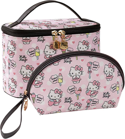 Makeup Bag Large Waterproof Cosmetic Bags with Divider and Brush Holder,Cute Printed Makeup Organizer for Women Traveling,Portable Toiletry Bag for Girls