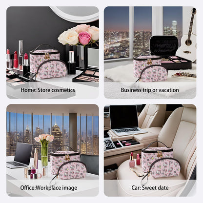 Makeup Bag Large Waterproof Cosmetic Bags with Divider and Brush Holder,Cute Printed Makeup Organizer for Women Traveling,Portable Toiletry Bag for Girls