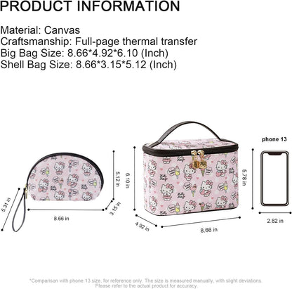 Makeup Bag Large Waterproof Cosmetic Bags with Divider and Brush Holder,Cute Printed Makeup Organizer for Women Traveling,Portable Toiletry Bag for Girls