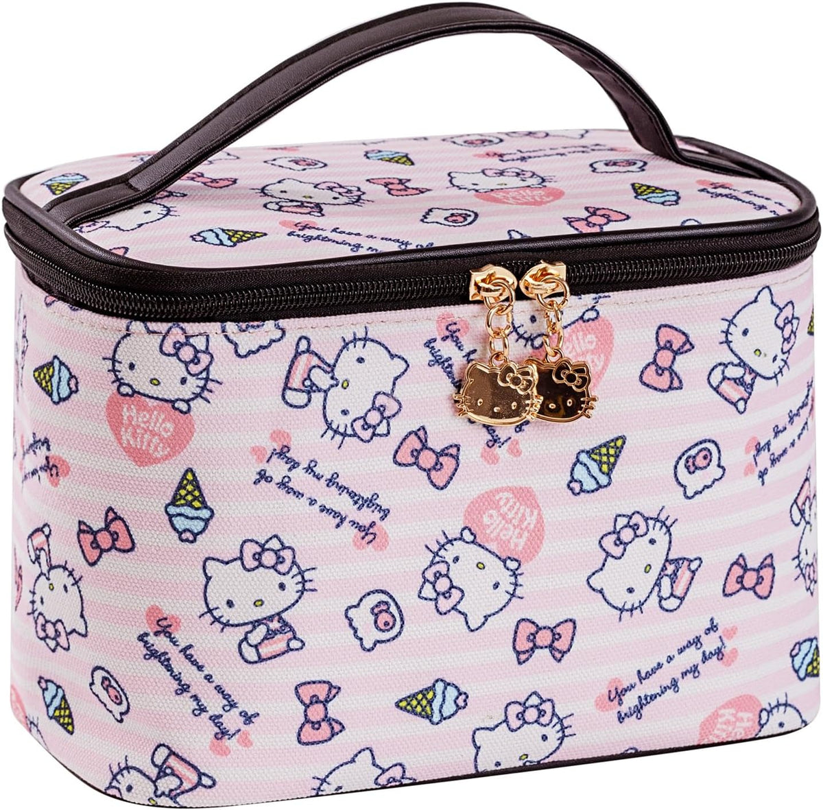 Makeup Bag Large Waterproof Cosmetic Bags with Divider and Brush Holder,Cute Printed Makeup Organizer for Women Traveling,Portable Toiletry Bag for Girls