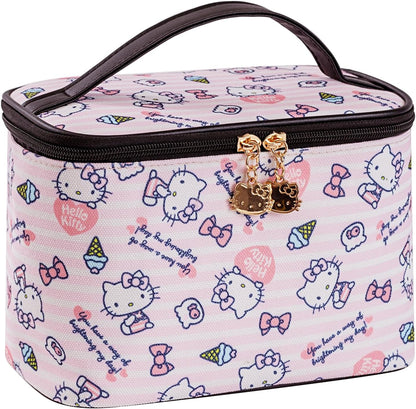 Makeup Bag Large Waterproof Cosmetic Bags with Divider and Brush Holder,Cute Printed Makeup Organizer for Women Traveling,Portable Toiletry Bag for Girls