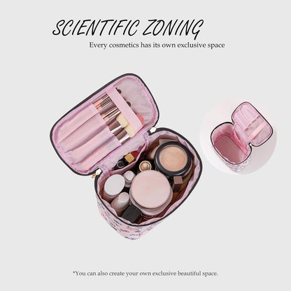 Makeup Bag Large Waterproof Cosmetic Bags with Divider and Brush Holder,Cute Printed Makeup Organizer for Women Traveling,Portable Toiletry Bag for Girls