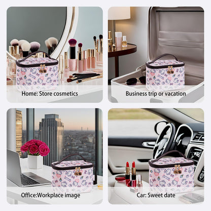 Makeup Bag Large Waterproof Cosmetic Bags with Divider and Brush Holder,Cute Printed Makeup Organizer for Women Traveling,Portable Toiletry Bag for Girls