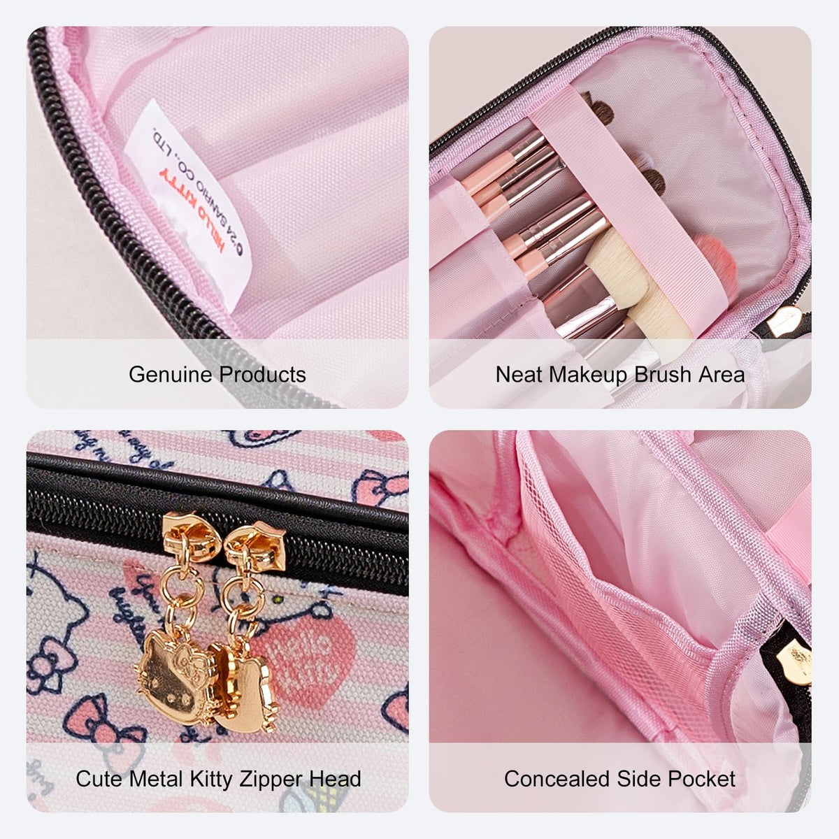 Makeup Bag Large Waterproof Cosmetic Bags with Divider and Brush Holder,Cute Printed Makeup Organizer for Women Traveling,Portable Toiletry Bag for Girls