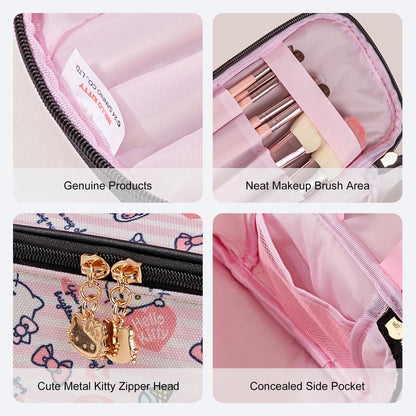 Makeup Bag Large Waterproof Cosmetic Bags with Divider and Brush Holder,Cute Printed Makeup Organizer for Women Traveling,Portable Toiletry Bag for Girls