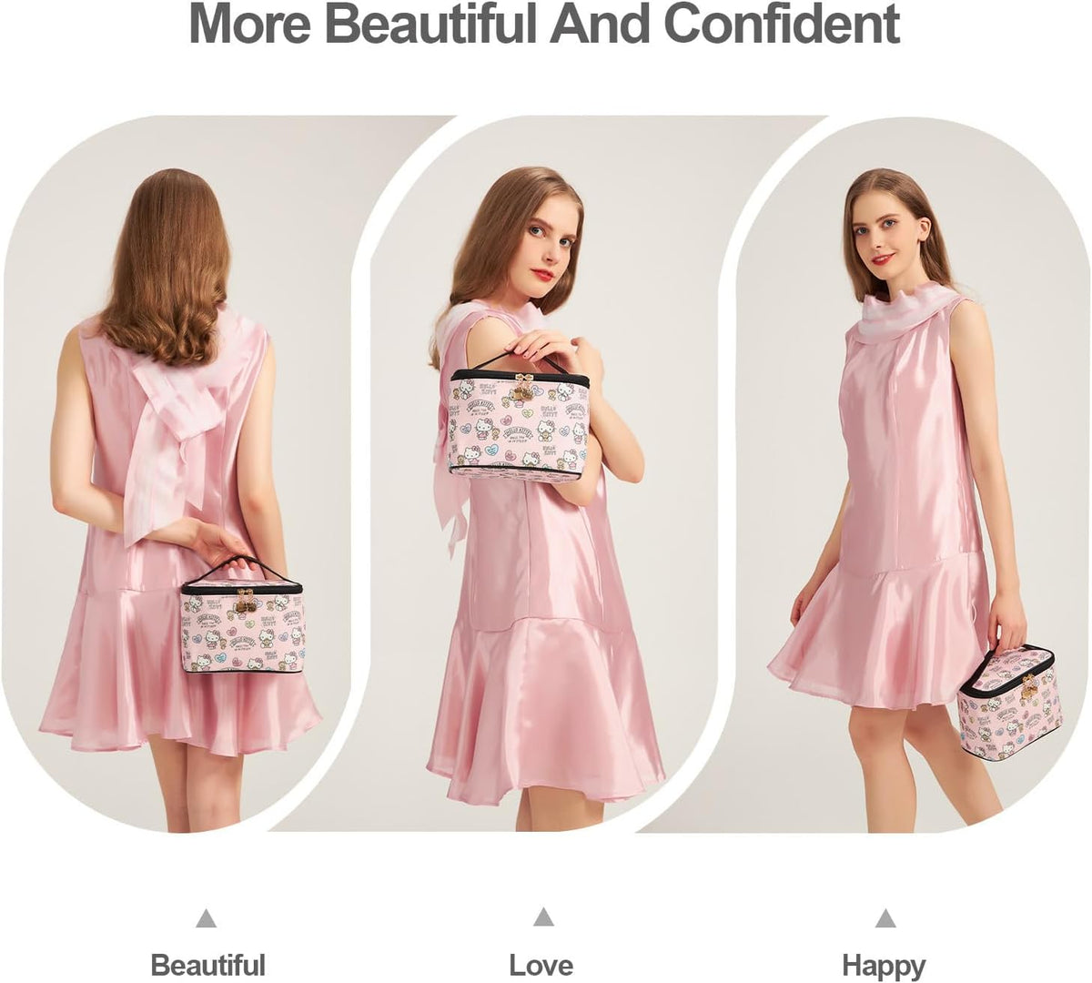 Makeup Bag Large Waterproof Cosmetic Bags with Divider and Brush Holder,Cute Printed Makeup Organizer for Women Traveling,Portable Toiletry Bag for Girls