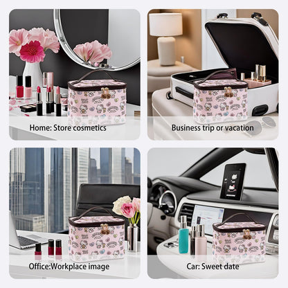 Makeup Bag Large Waterproof Cosmetic Bags with Divider and Brush Holder,Cute Printed Makeup Organizer for Women Traveling,Portable Toiletry Bag for Girls