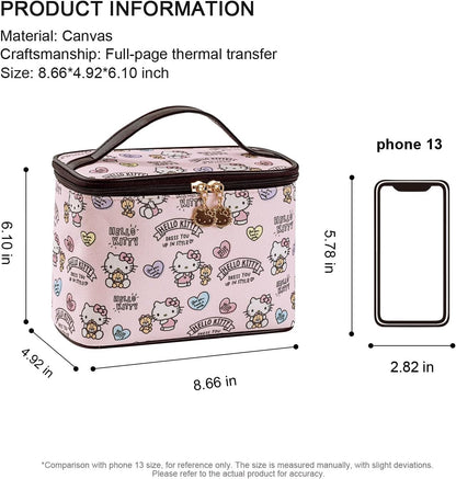 Makeup Bag Large Waterproof Cosmetic Bags with Divider and Brush Holder,Cute Printed Makeup Organizer for Women Traveling,Portable Toiletry Bag for Girls