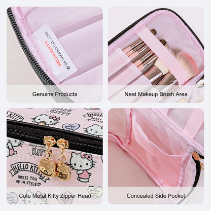 Makeup Bag Large Waterproof Cosmetic Bags with Divider and Brush Holder,Cute Printed Makeup Organizer for Women Traveling,Portable Toiletry Bag for Girls