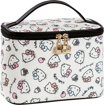 Makeup Bag Large Waterproof Cosmetic Bags with Divider and Brush Holder,Cute Printed Makeup Organizer for Women Traveling,Portable Toiletry Bag for Girls