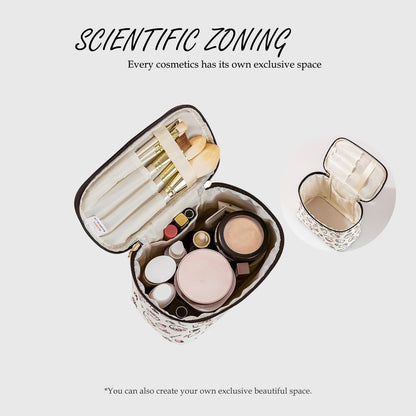 Makeup Bag Large Waterproof Cosmetic Bags with Divider and Brush Holder,Cute Printed Makeup Organizer for Women Traveling,Portable Toiletry Bag for Girls
